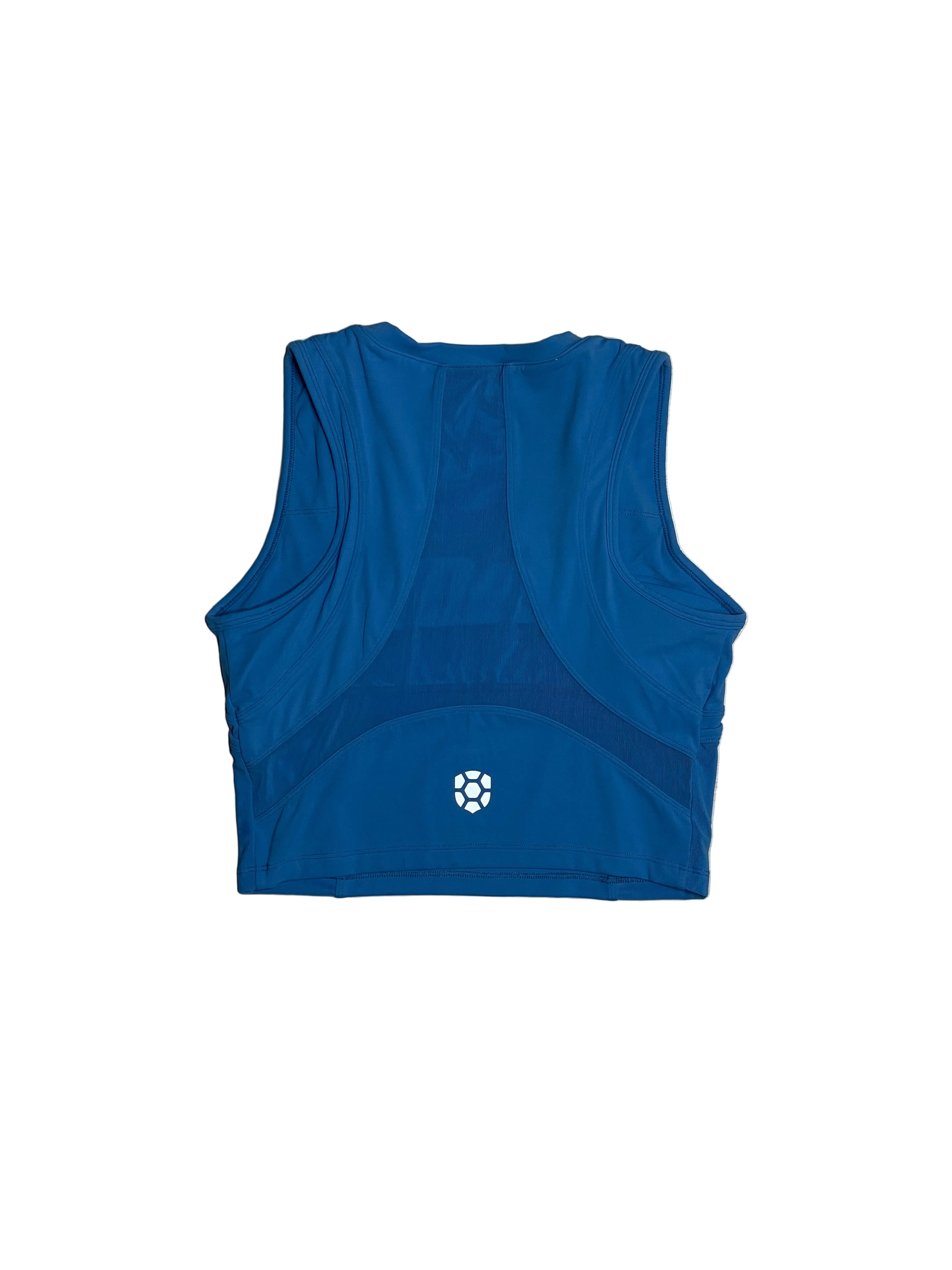 Running crop top woman’s ladies gel pockets soft hyrox storage marathon run Blue