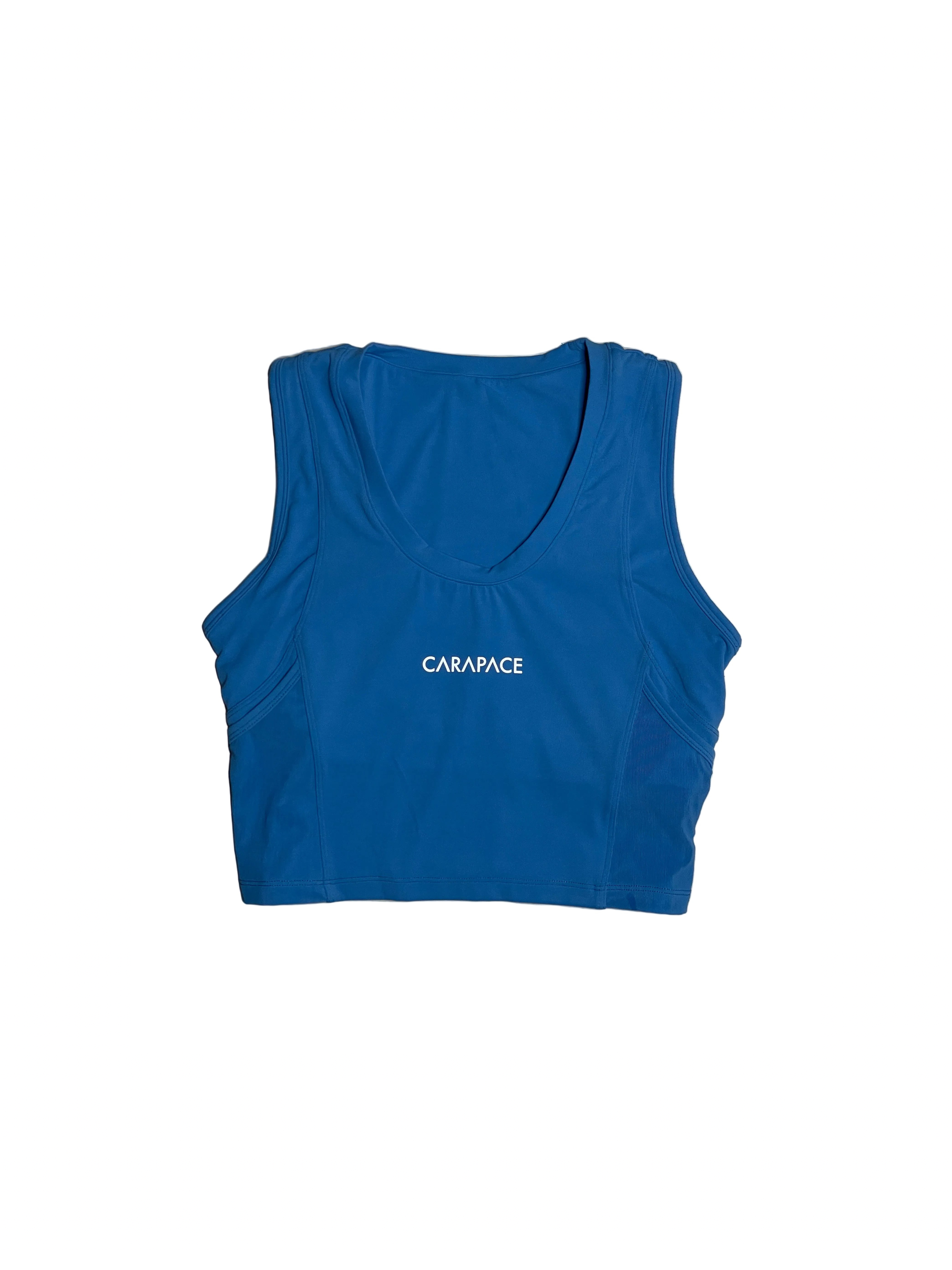 Running crop top woman’s ladies gel pockets soft hyrox storage marathon run Blue